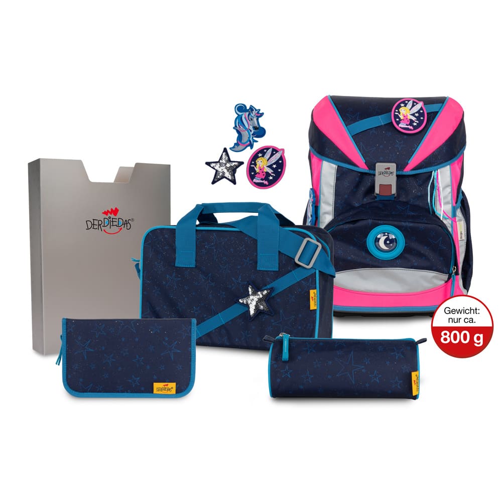DerDieDas-Bluefair-ErgoflexMBMyyeyW1ReiP DerDieDas Schulranzen Ergoflex Buttons Blue Fairy 5 tlg.