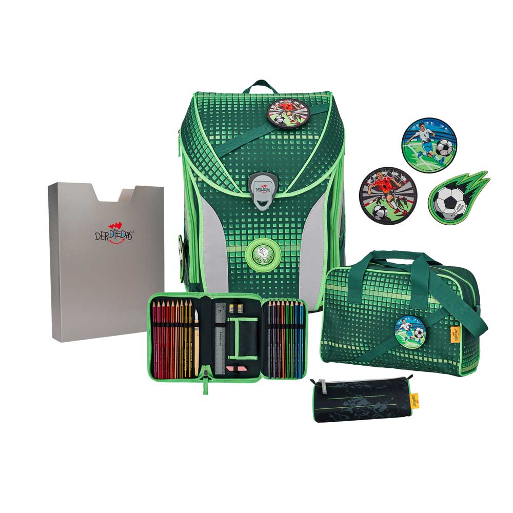 DerDieDas-Schulranzen-Ergoflex-Max-Set-Soccer-Green DerDieDas Schulrucksack Ergoflex Max Soccer Green 5 tlg.
