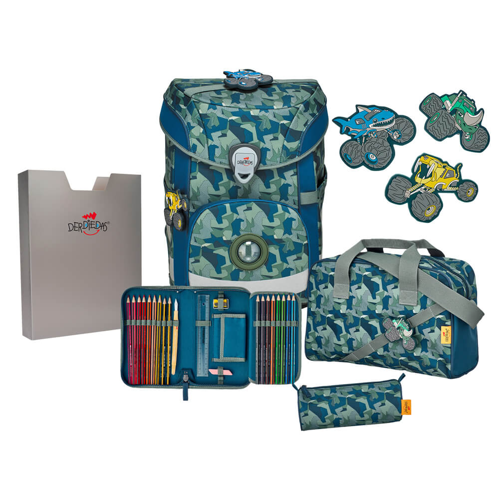 DerDieDas-Easy-Schulranzen-Monster-Truck-Ocean-4tlg DerDieDas Schulranzen ErgoFlex Easy Monster Truck 5 tlg.