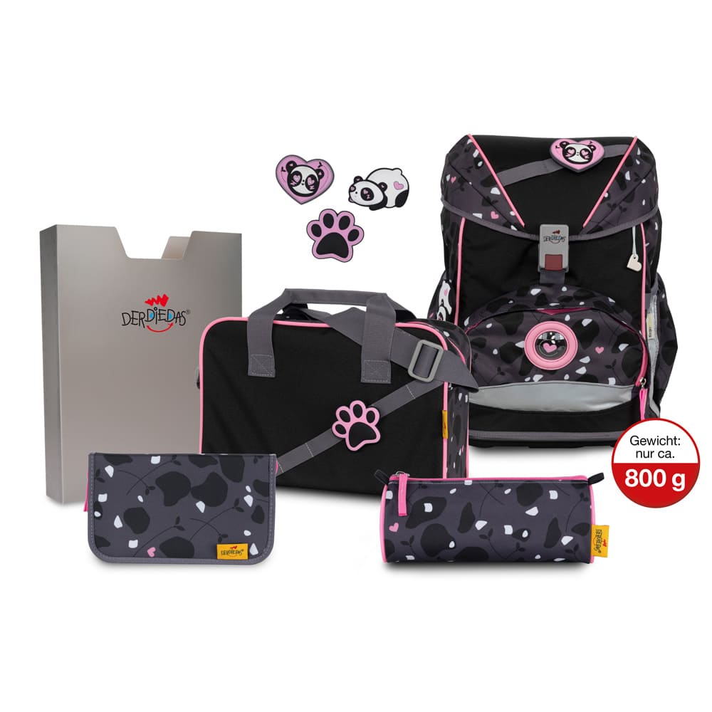 DerDieDas Schulranzen Ergoflex Buttons Pink Panda 5 tlg.