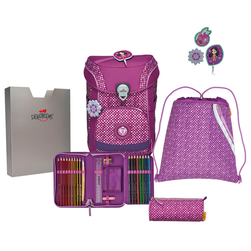DerDieDas-Easy-Schulranzen-Purple-Dots-5tlg derdiedas-schulranzen-ergoflex-easy-purple-dots-set-5tlg